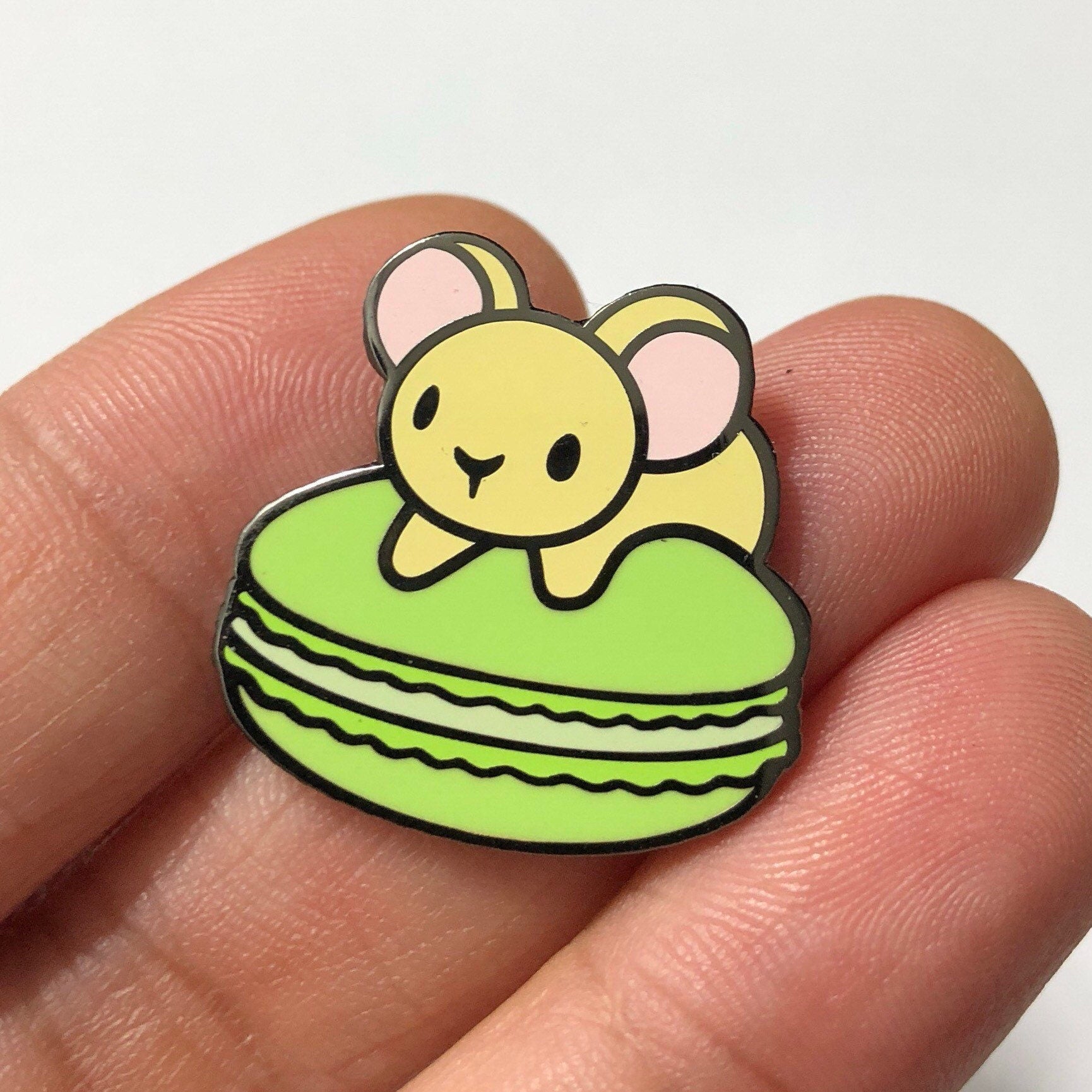 Mousecaron (Pistachio) Hard Enamel Pin, blonde mouse pin, green macaron pin