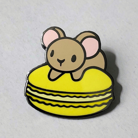 Mousecaron (Lemon) Hard Enamel Pin, tan mouse pin, yellow macaron pin