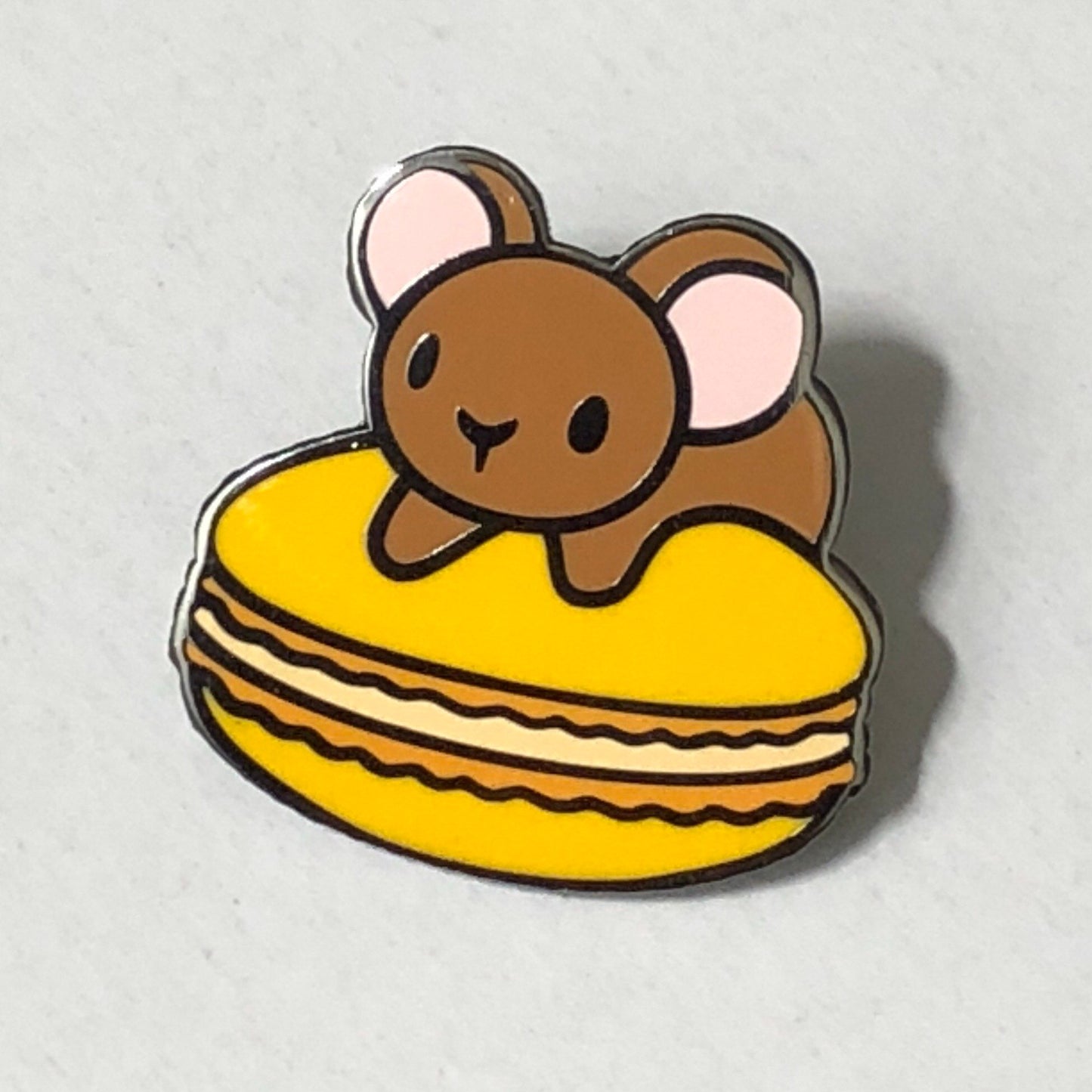 Mousecaron (Orange) Hard Enamel Pin, brown mouse pin, orange macaron pin