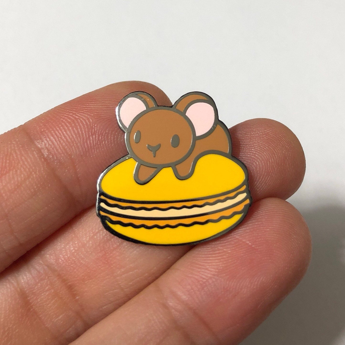Mousecaron (Orange) Hard Enamel Pin, brown mouse pin, orange macaron pin