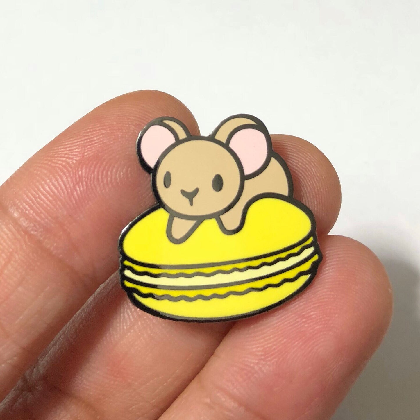 Mousecaron (Lemon) Hard Enamel Pin, tan mouse pin, yellow macaron pin