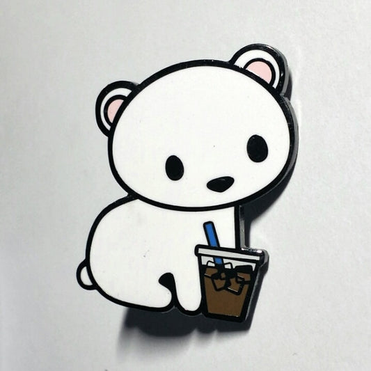 Cold Brew Polar Bear Hard Enamel Pin, Cute Cartoon Polar Bear Pin, Polar Bear Cartoon Art, Polar Bear Gift, coffee pin