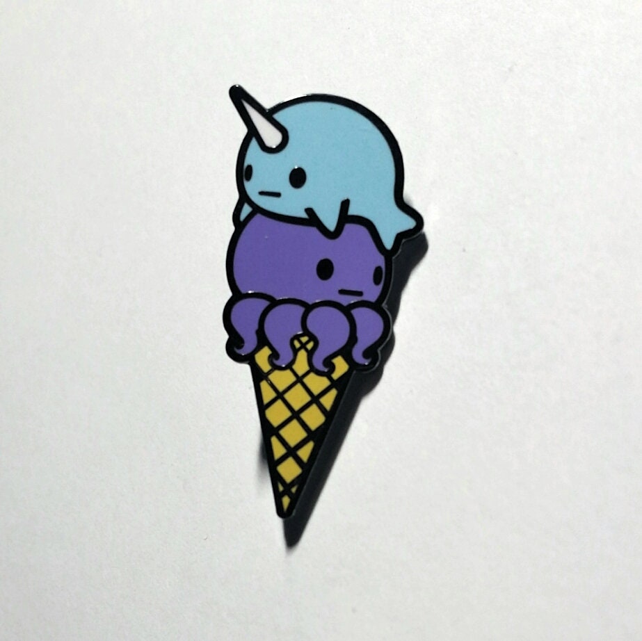 Narwhal Octopus Ice Cream - Blue Purple Enamel Pin, Cute Ice Cream Narwhal Pin, Ice Cream Octopus Pin, Seafood Pin, Seafood Ice Cream Pin