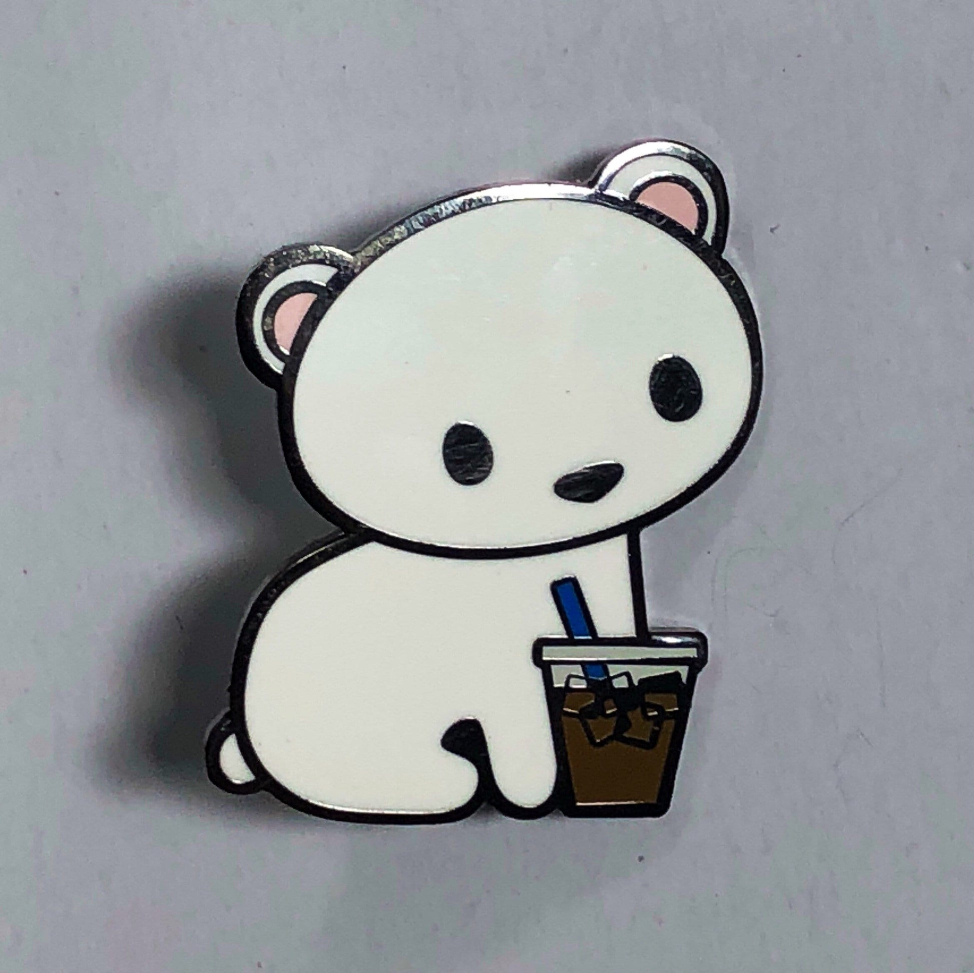 Cold Brew Polar Bear Hard Enamel Pin, Cute Cartoon Polar Bear Pin, Polar Bear Cartoon Art, Polar Bear Gift, coffee pin