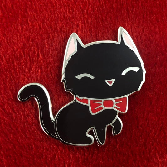 Black Cat Enamel Pin, Cartoon Cat Pin, happy Cat Pin, Cat Art Pin, Cute Black Cat Gift