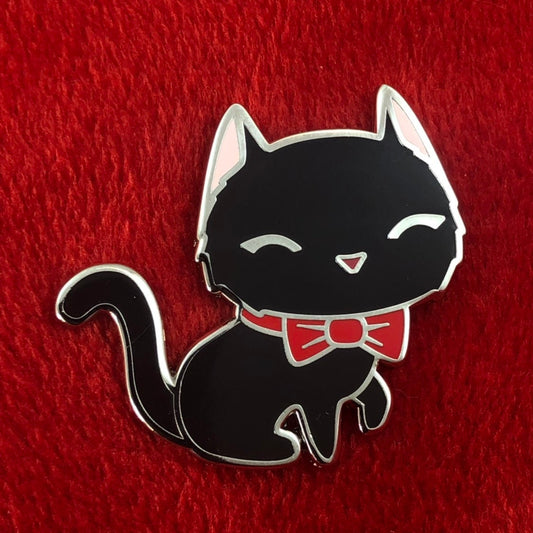 Black Cat Enamel Pin, Cartoon Cat Pin, happy Cat Pin, Cat Art Pin, Cute Black Cat Gift