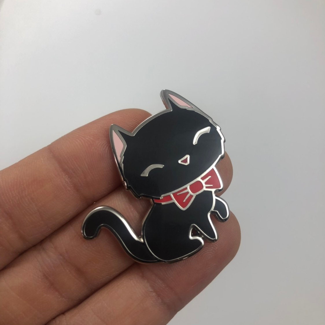 Black Cat Enamel Pin, Cartoon Cat Pin, happy Cat Pin, Cat Art Pin, Cute Black Cat Gift