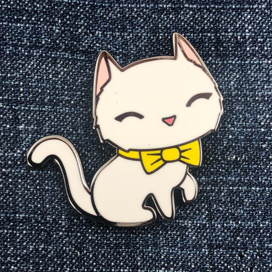 White Cat Enamel Pin, Cartoon Cat Pin, happy Cat Pin, Cat Art Pin, Cute Cat Gift