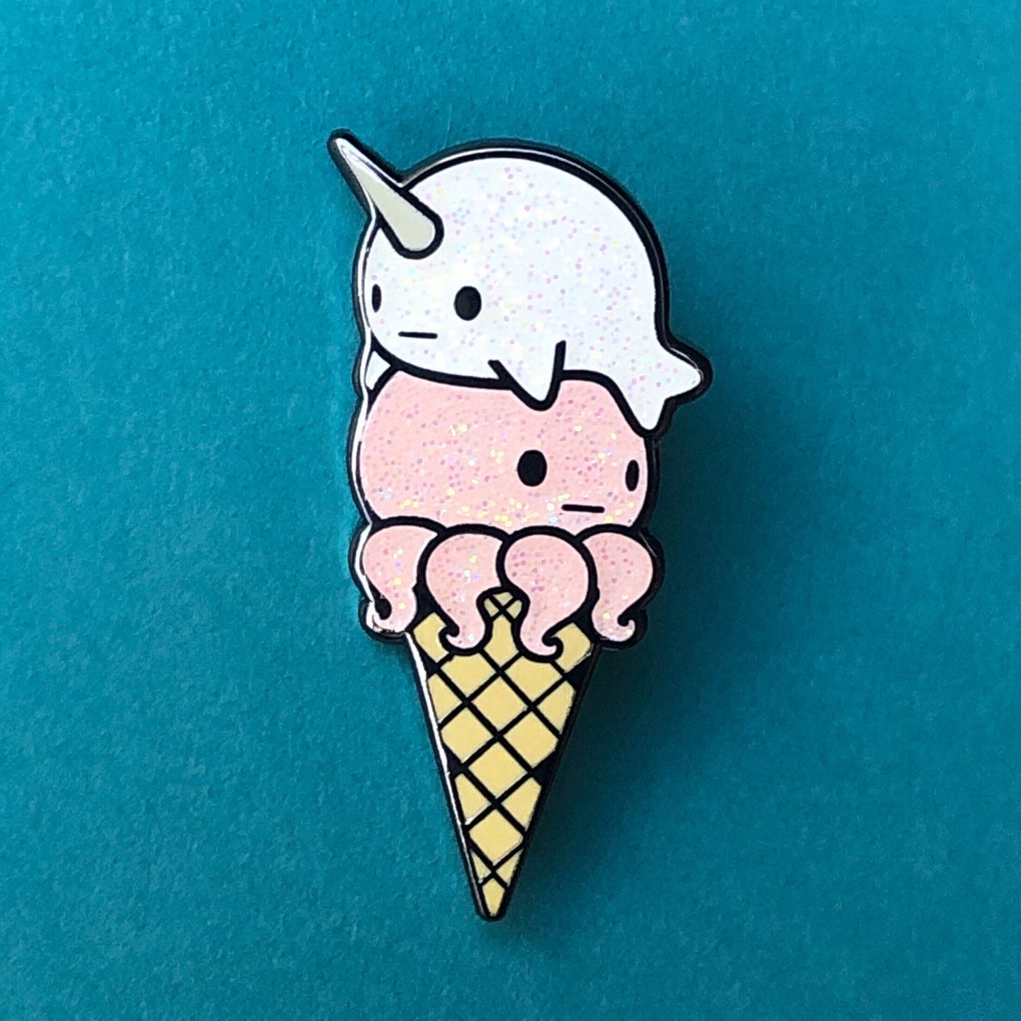 Narwhal Octopus Ice Cream - pink glitter Ice Cream Enamel Pin, Cute Ice Cream Pin, Octopus Pin, Narwhal Pin, Ice Cream Cone Pin