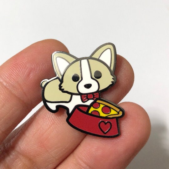 Pupperoni Pizza - Fawn Corgi - 1" hard enamel pin, corgi pin, pizza pin
