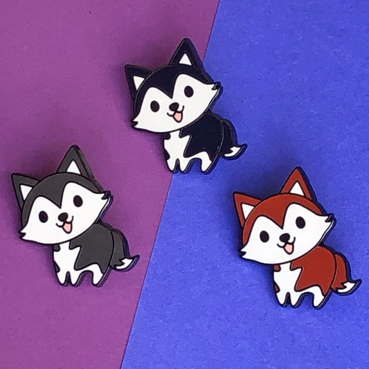 A Little Husky enamel pin, happy husky pin, cute husky pin, chibi husky puppy, happy dog pin