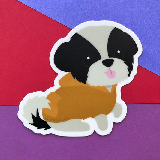 3" Vinyl Sticker - Shih Tzu Puppy in Hoodie Durable Weatherproof Die Cut Matte Vinyl Sticker car decal, water bottle sticker, laptop sticker