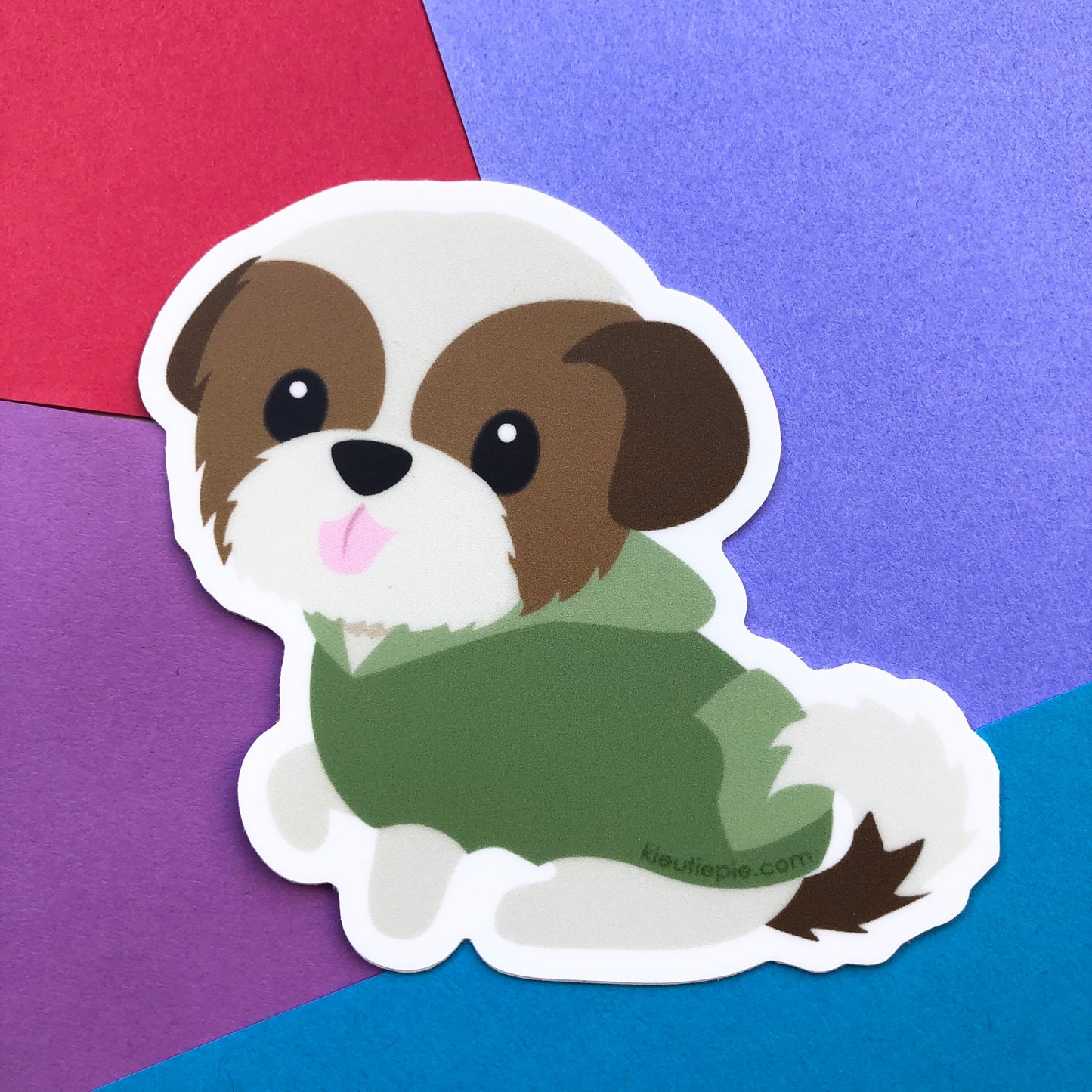 3" Vinyl Sticker - Shih Tzu Puppy in Hoodie Durable Weatherproof Die Cut Matte Vinyl Sticker car decal, water bottle sticker, laptop sticker