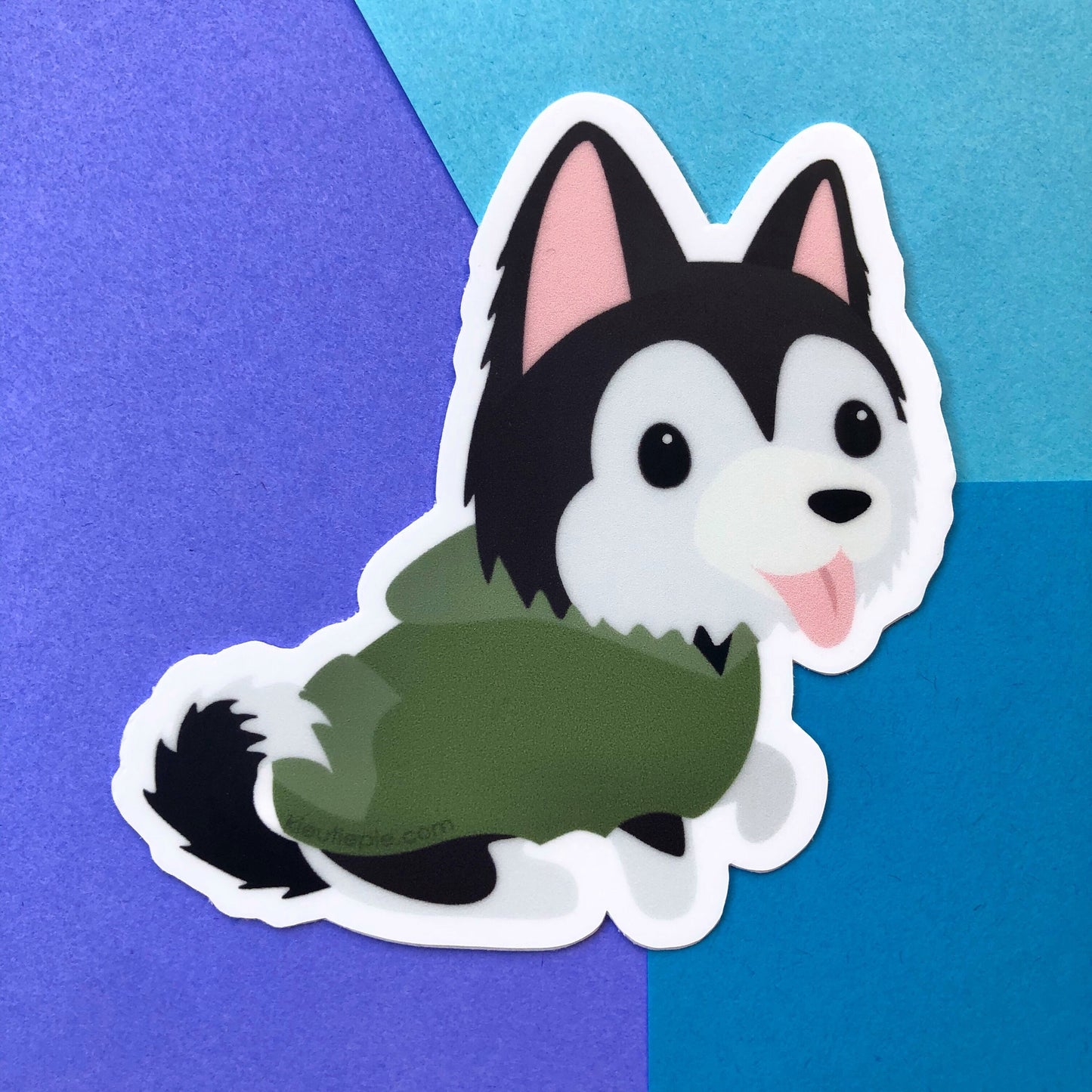 3" Vinyl Sticker - Husky Puppy in Hoodie Durable Weatherproof Die Cut Matte Vinyl Sticker - car decal, water bottle sticker, laptop sticker