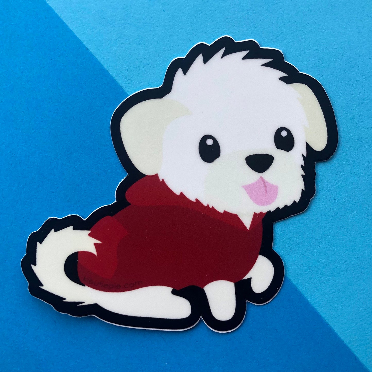 3" Vinyl Sticker - White Puppy in Hoodie Durable Weatherproof Matte Vinyl Sticker, car decal, water bottle sticker, laptop sticker