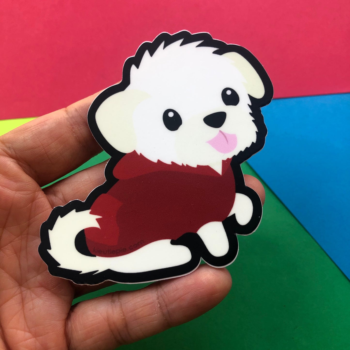 3" Vinyl Sticker - White Puppy in Hoodie Durable Weatherproof Matte Vinyl Sticker, car decal, water bottle sticker, laptop sticker