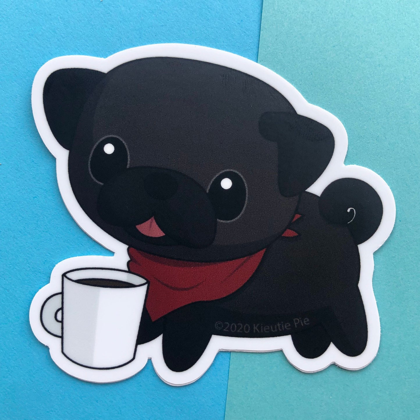 3" Vinyl Sticker - Pug with a Mug Durable Weatherproof Die Cut Matte Vinyl Sticker - car decal, water bottle sticker, laptop sticker