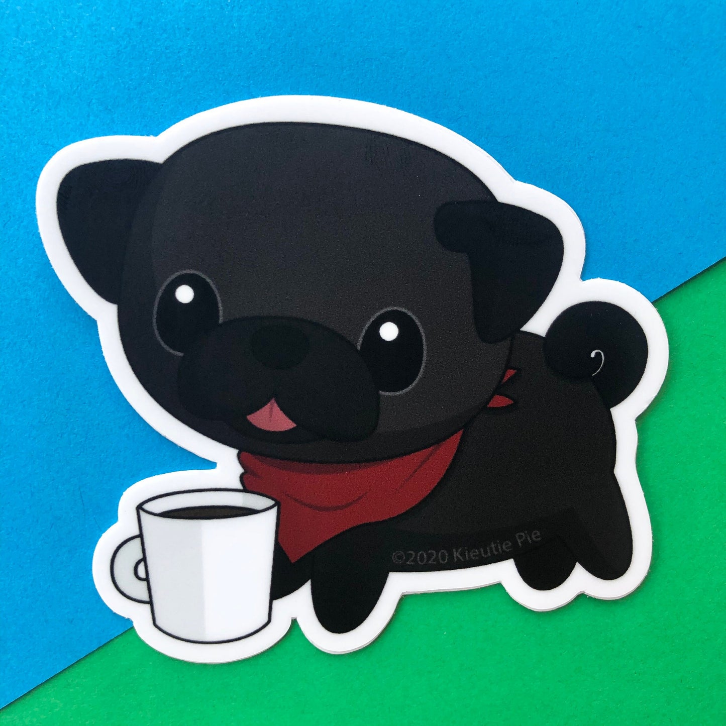 3" Vinyl Sticker - Pug with a Mug Durable Weatherproof Die Cut Matte Vinyl Sticker - car decal, water bottle sticker, laptop sticker