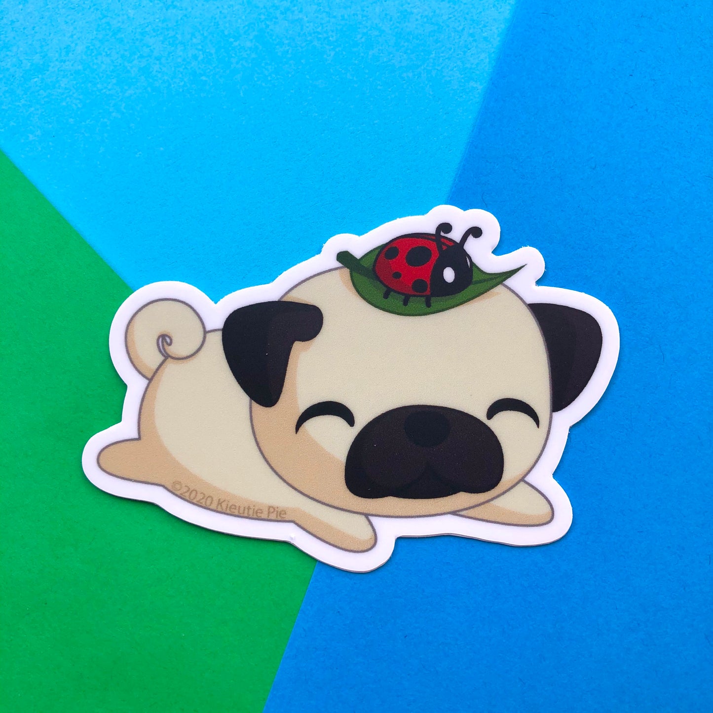 3" Vinyl Sticker - Pug with a Bug Durable Weatherproof Die Cut Matte Vinyl Sticker - car decal, water bottle sticker, laptop sticker