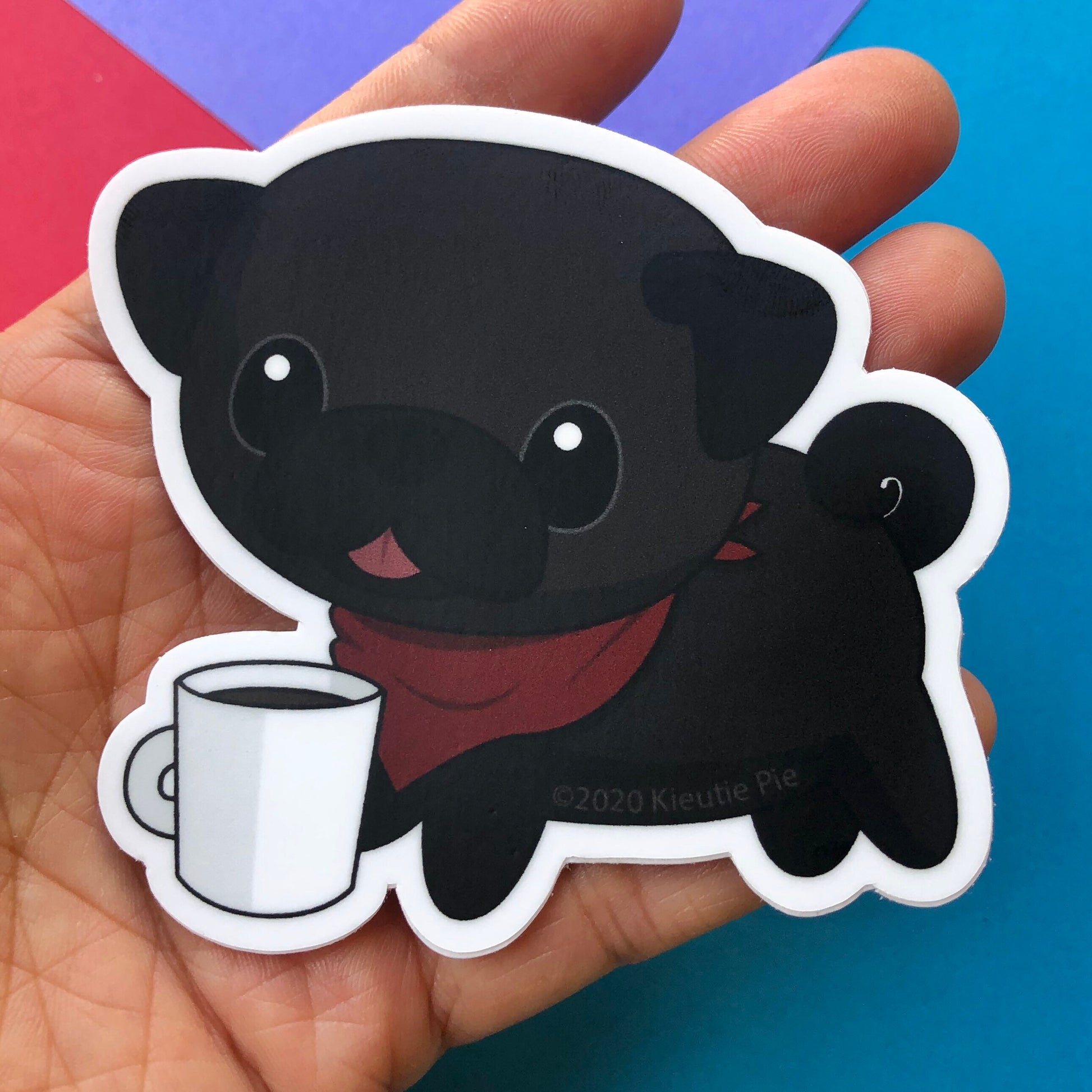 3" Vinyl Sticker - Pug with a Mug Durable Weatherproof Die Cut Matte Vinyl Sticker - car decal, water bottle sticker, laptop sticker