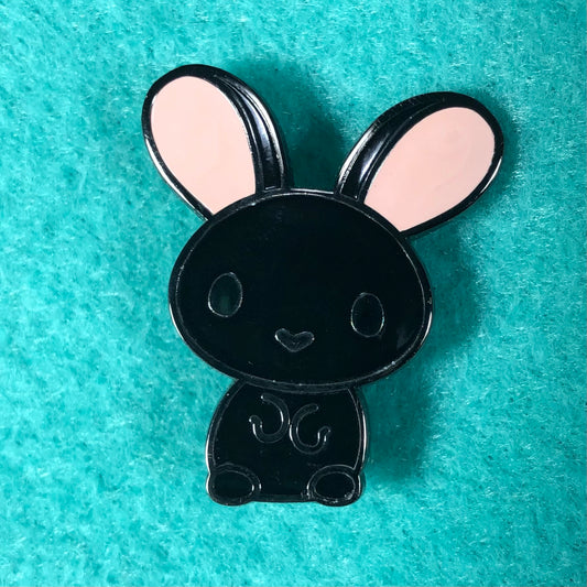 Black Bunny Enamel Pin, All Ears Bunny, Black Rabbit Pin, Bunny Art, Bunny cartoon, Pet Rabbit Pin, Bunny Love