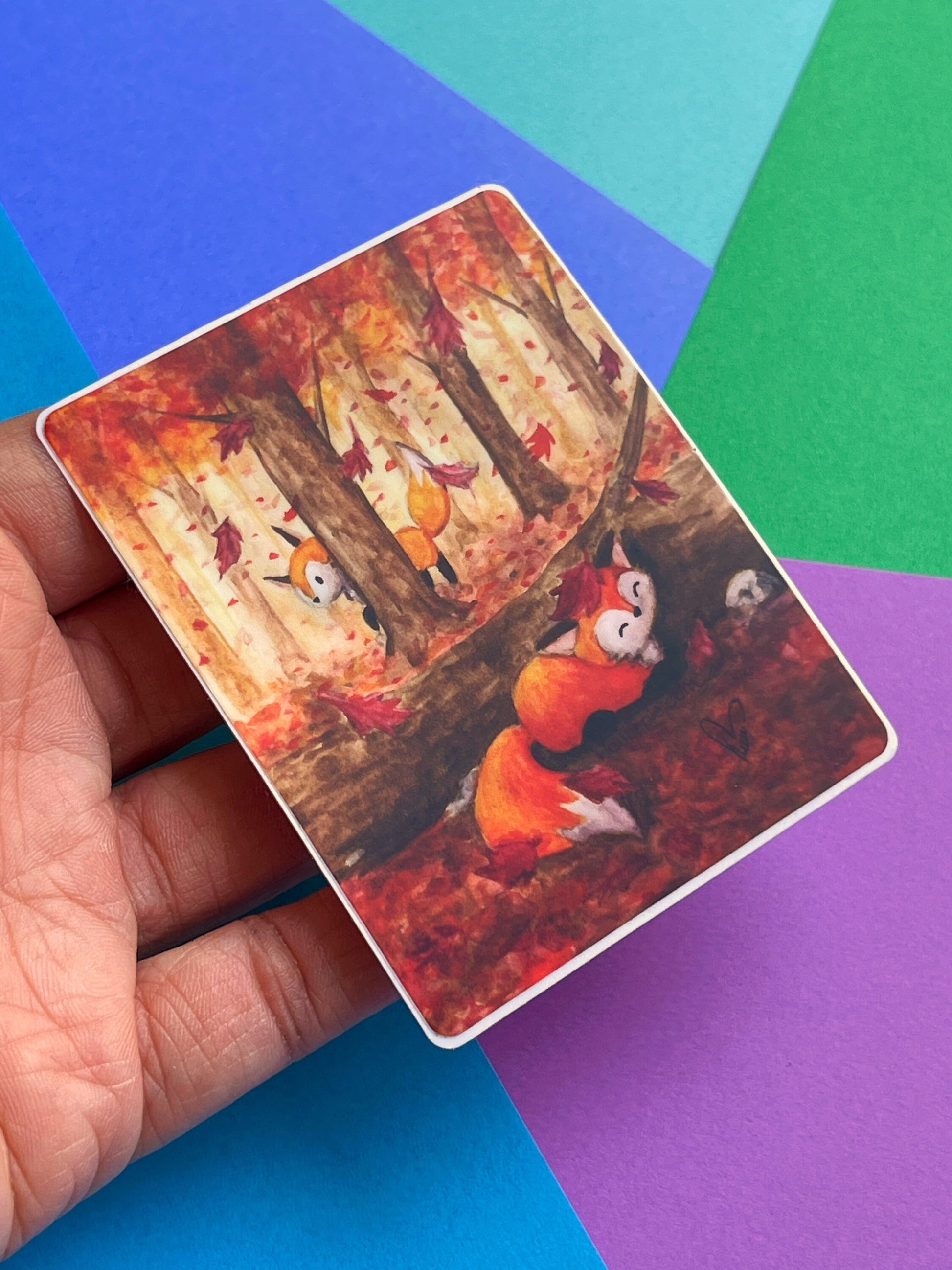 3" Vinyl Sticker - Fall Foxes Weatherproof Die Cut Matte Vinyl Sticker - car decal, water bottle sticker, laptop sticker