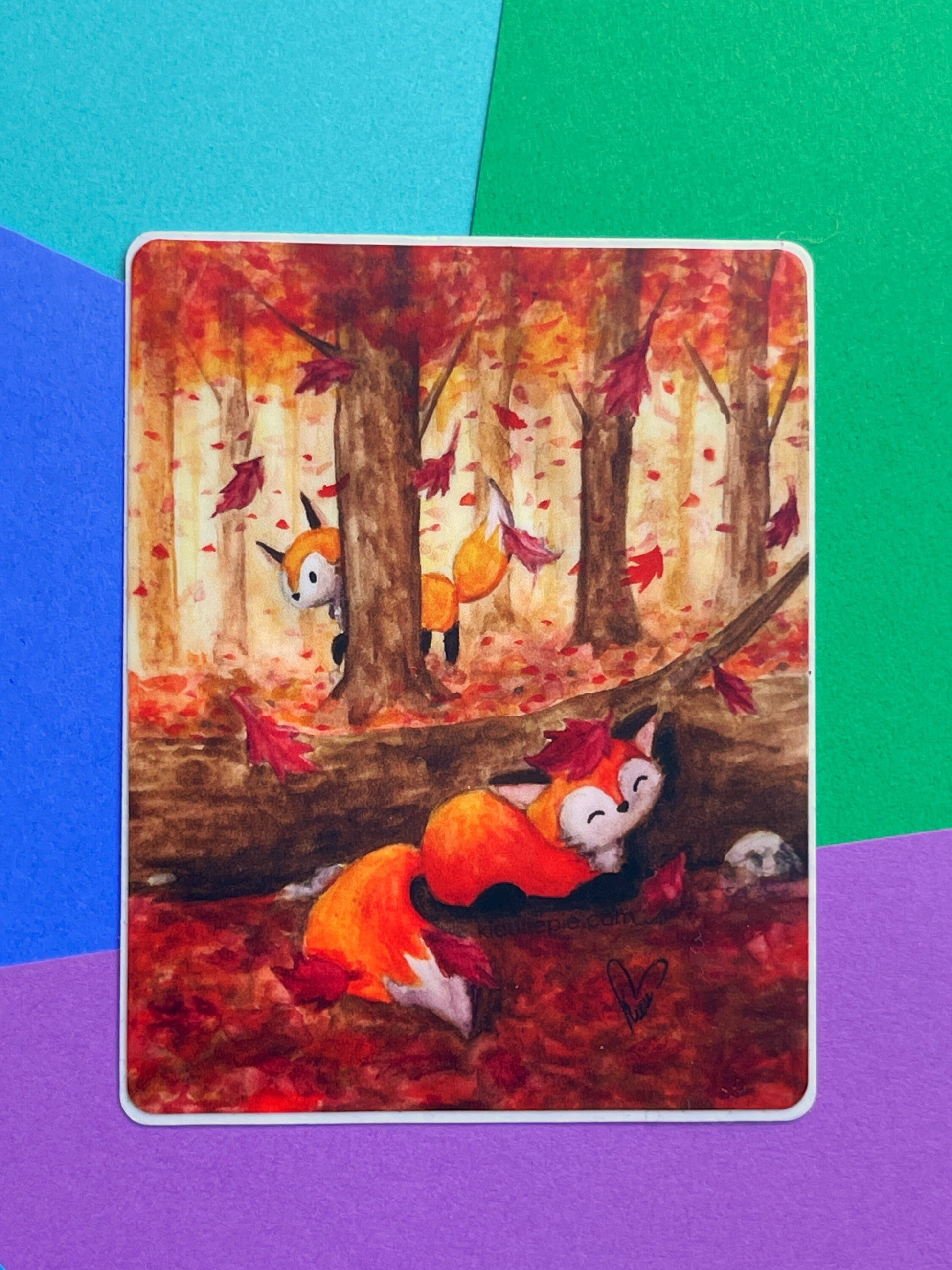 3" Vinyl Sticker - Fall Foxes Weatherproof Die Cut Matte Vinyl Sticker - car decal, water bottle sticker, laptop sticker