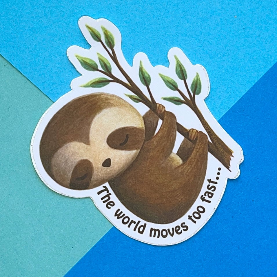 Sleepy Sloth - Durable Weatherproof Die Cut Matte Vinyl Sticker - car, water bottle, laptop