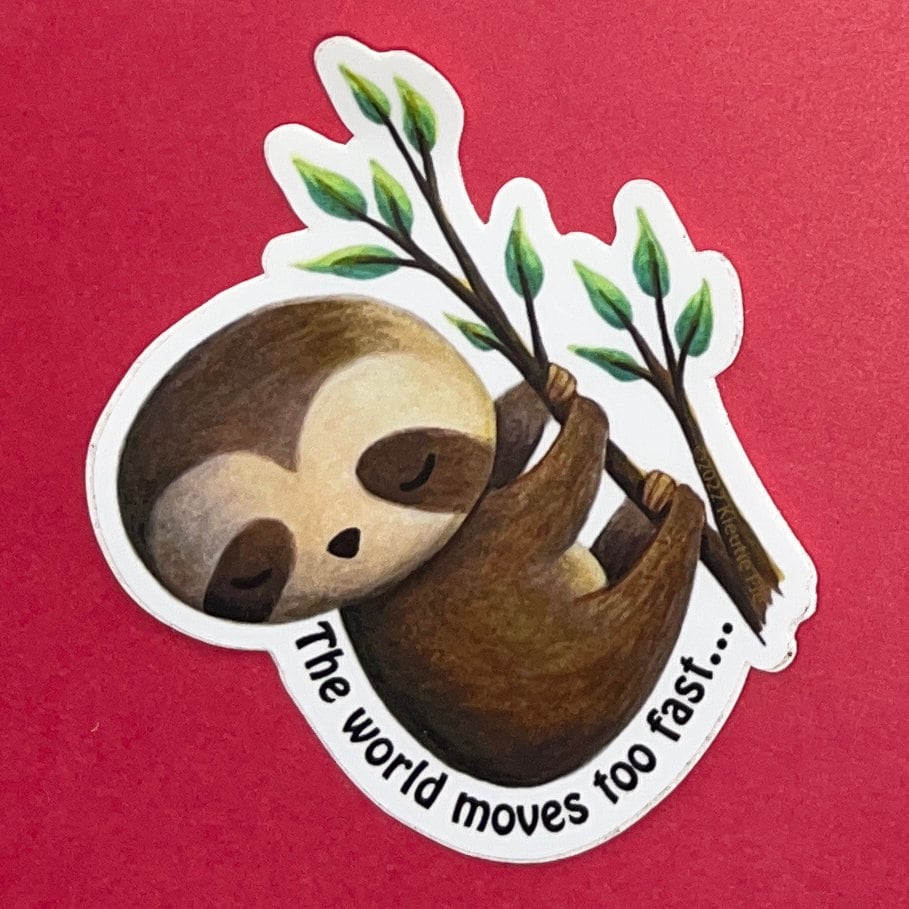 Sleepy Sloth - Durable Weatherproof Die Cut Matte Vinyl Sticker - car, water bottle, laptop