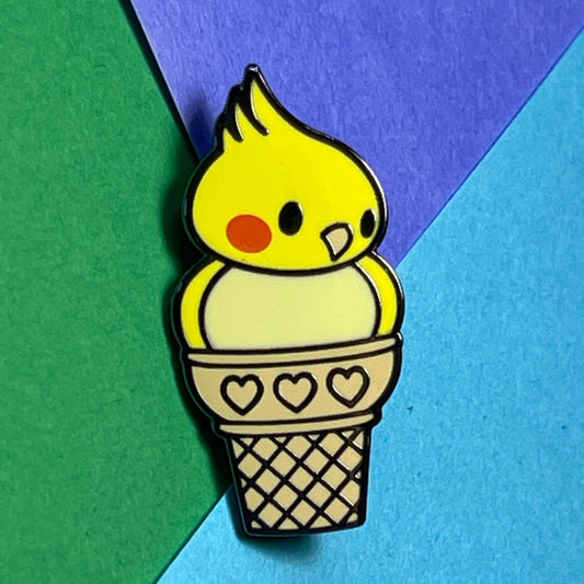 Yellow Cockatiel Cone Pin, Hard Enamel Bird Pin, Cockatiel Pin, Bird Lovers Gift, Bird Cartoon, Bird Gift, Pet Bird