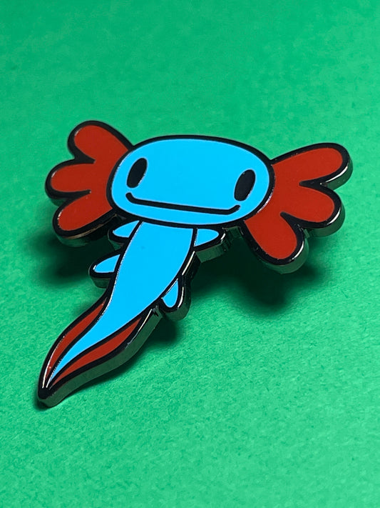 Axolotl Hard Enamel Pin - Blue/Red, cute axolotl, animal enamel pin, axolotl cartoon, lapel pin