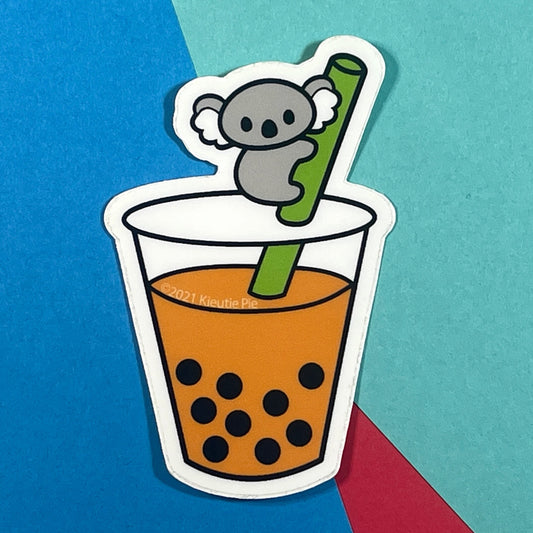 Koala Tea Boba - Thai Tea - Durable Weatherproof Die Cut Matte Vinyl Sticker - car decal, water bottle sticker, laptop sticker