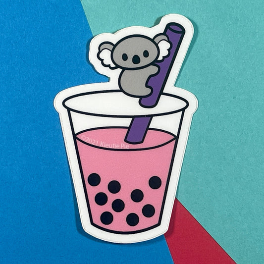 Koala-tea Boba - Strawberry - Durable Weatherproof Die Cut Matte Vinyl Sticker - car decal, water bottle sticker, laptop sticker