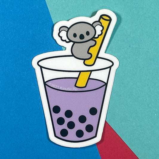 Koala Tea Boba - Taro - Durable Weatherproof Die Cut Matte Vinyl Sticker - car decal, water bottle sticker, laptop sticker