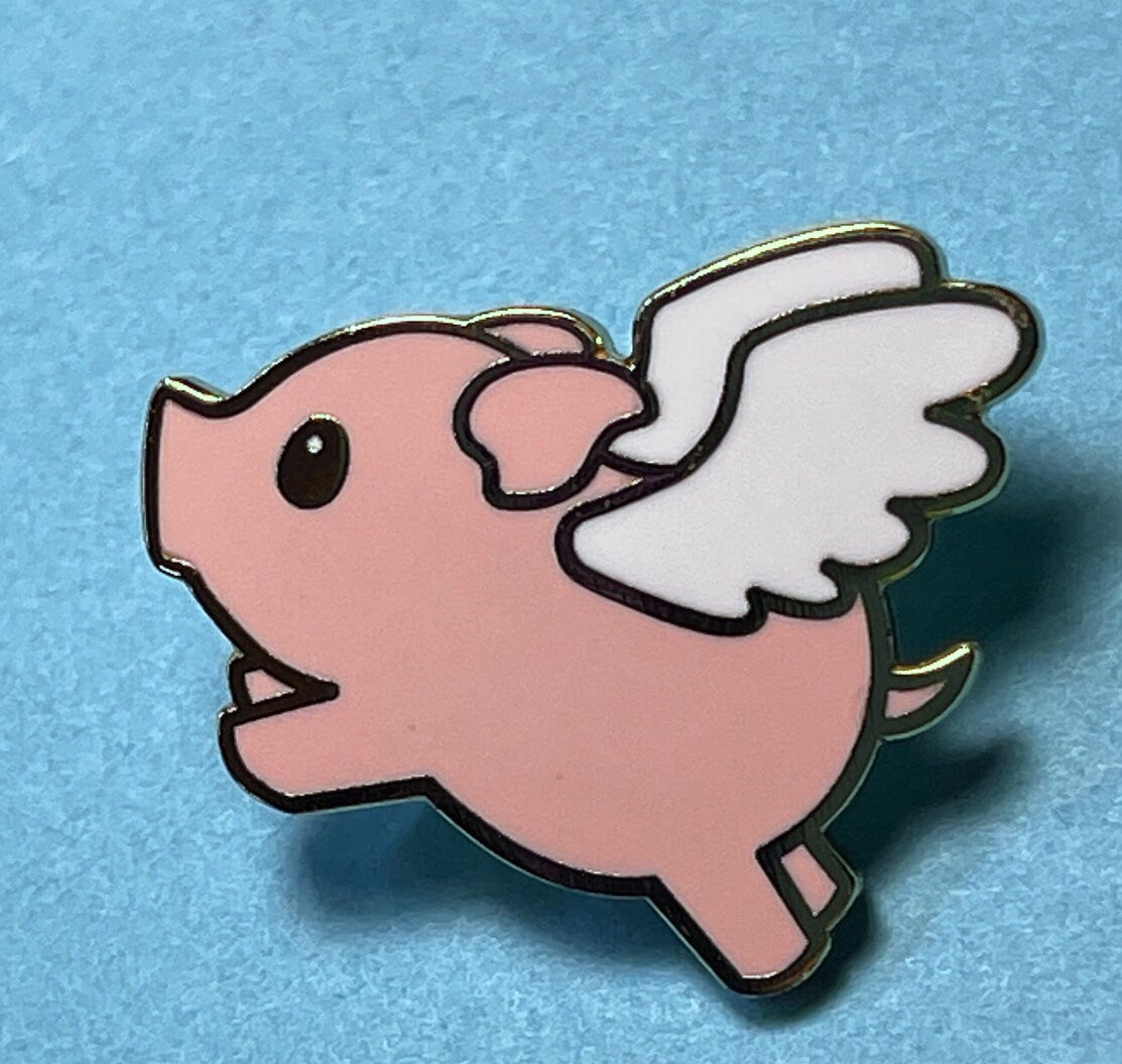 When Pigs Fly - Gold Pigasus - pig pin, flying pig pin, pig hard enamel pin, 1"