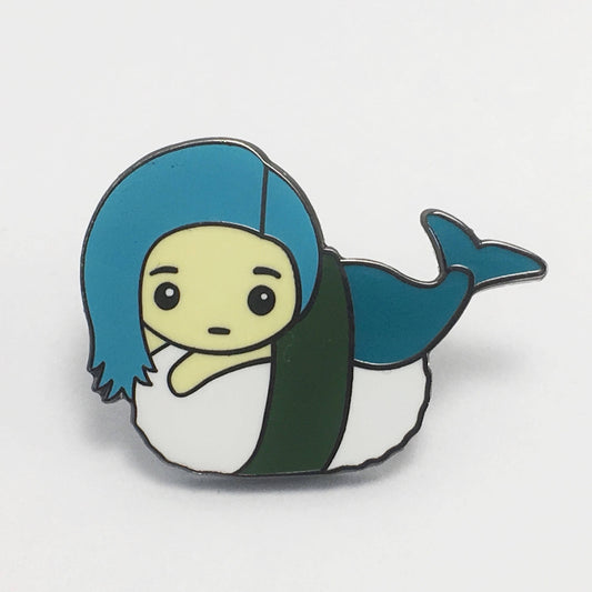 Mermaid Sushi - Teal - Cloisonné Hard Enamel Pin 1"