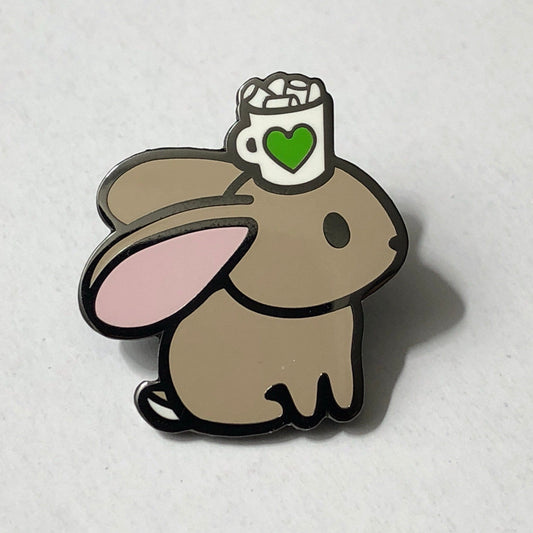 Cocoa Bunny Hard Enamel Pin, bunny pin, cute bunny cartoon, hot chocolate pin