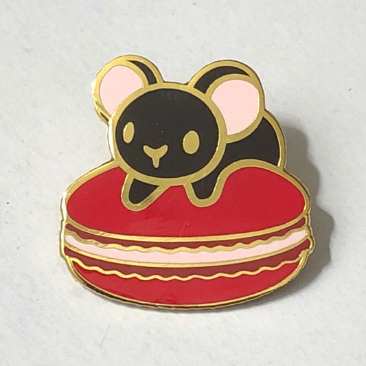 Mousecaron (Raspberry) Hard Enamel Pin, black mouse pin, red macaron pin