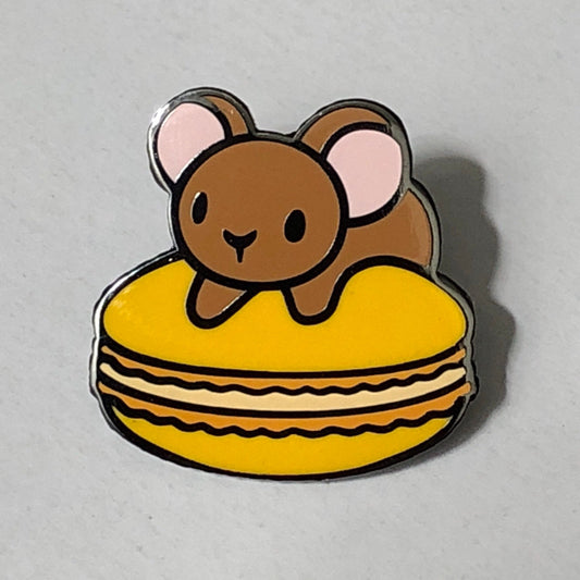 Mousecaron (Orange) Hard Enamel Pin, brown mouse pin, orange macaron pin
