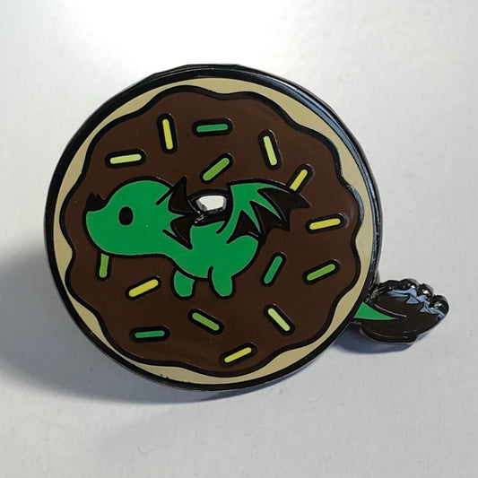 Donut Dragon - Earth - Hard Enamel Pin, Earth Dragon Art Pin, Earth Dragon Gift, Earth Dragon Cartoon, Green Dragon