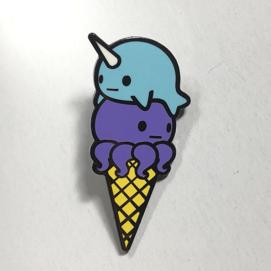 Narwhal Octopus Ice Cream - Blue Purple Enamel Pin, Cute Ice Cream Narwhal Pin, Ice Cream Octopus Pin, Seafood Pin, Seafood Ice Cream Pin