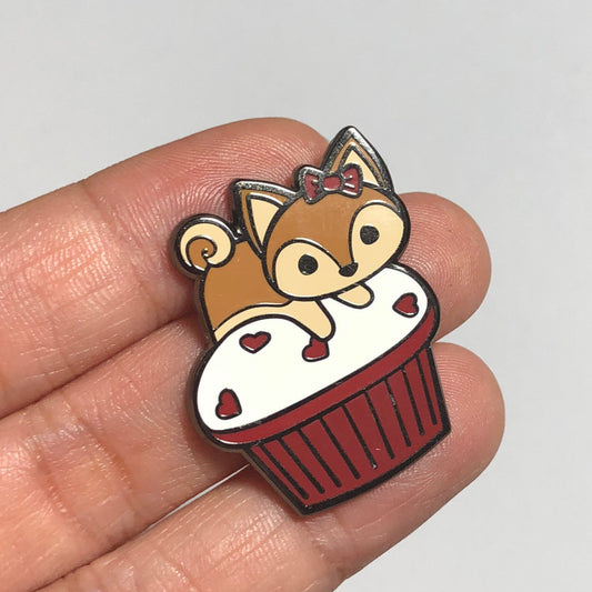 Sesame Pupcake Pin - Cute Shiba Dog Cupcake, Sesame Hard Enamel Pin, Dog Lover Pin, Animal Lover Pin, Animal Brooch, Dog Cartoon Art