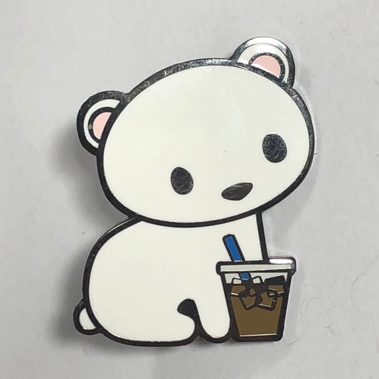 Cold Brew Polar Bear Hard Enamel Pin, Cute Cartoon Polar Bear Pin, Polar Bear Cartoon Art, Polar Bear Gift, coffee pin