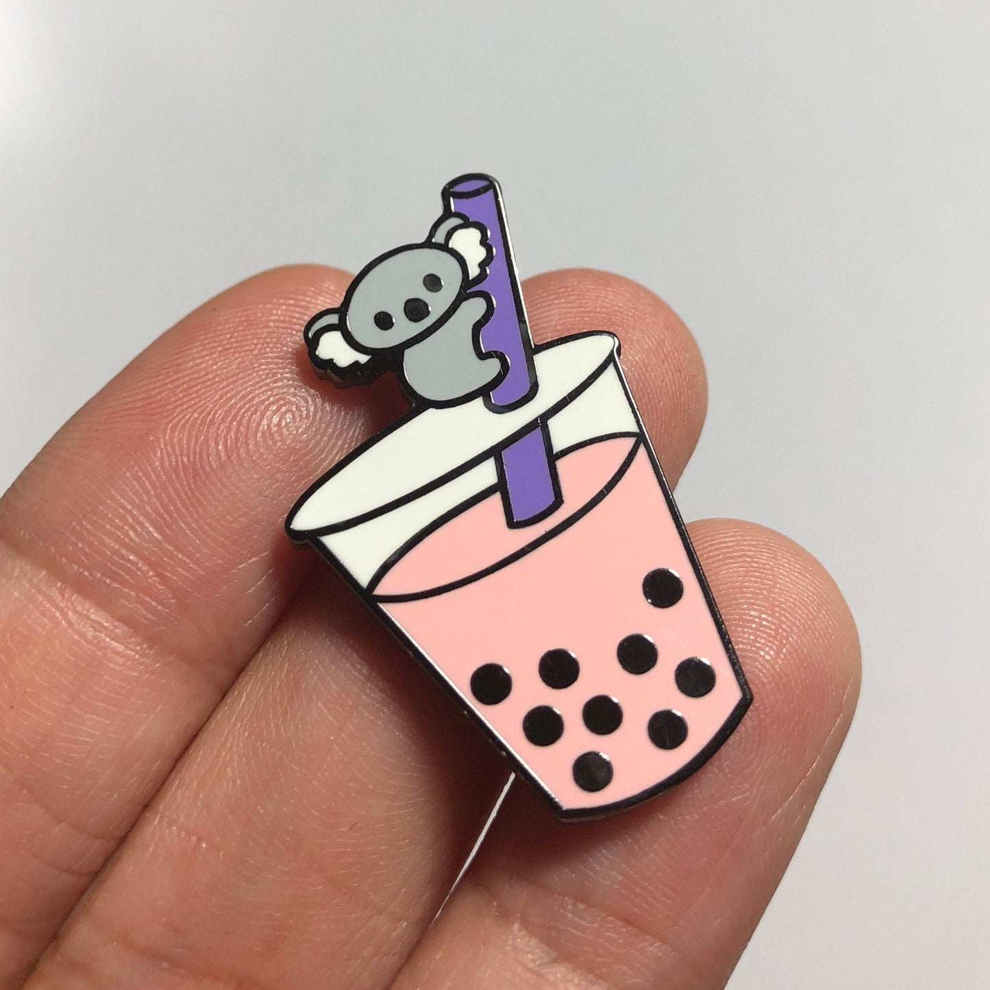 Koala-tea Boba - Strawberry - Cloisonné Hard Enamel Pin 1.25", boba pin, tea pin, koala pin