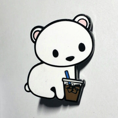 Cold Brew Polar Bear Hard Enamel Pin, Cute Cartoon Polar Bear Pin, Polar Bear Cartoon Art, Polar Bear Gift, coffee pin