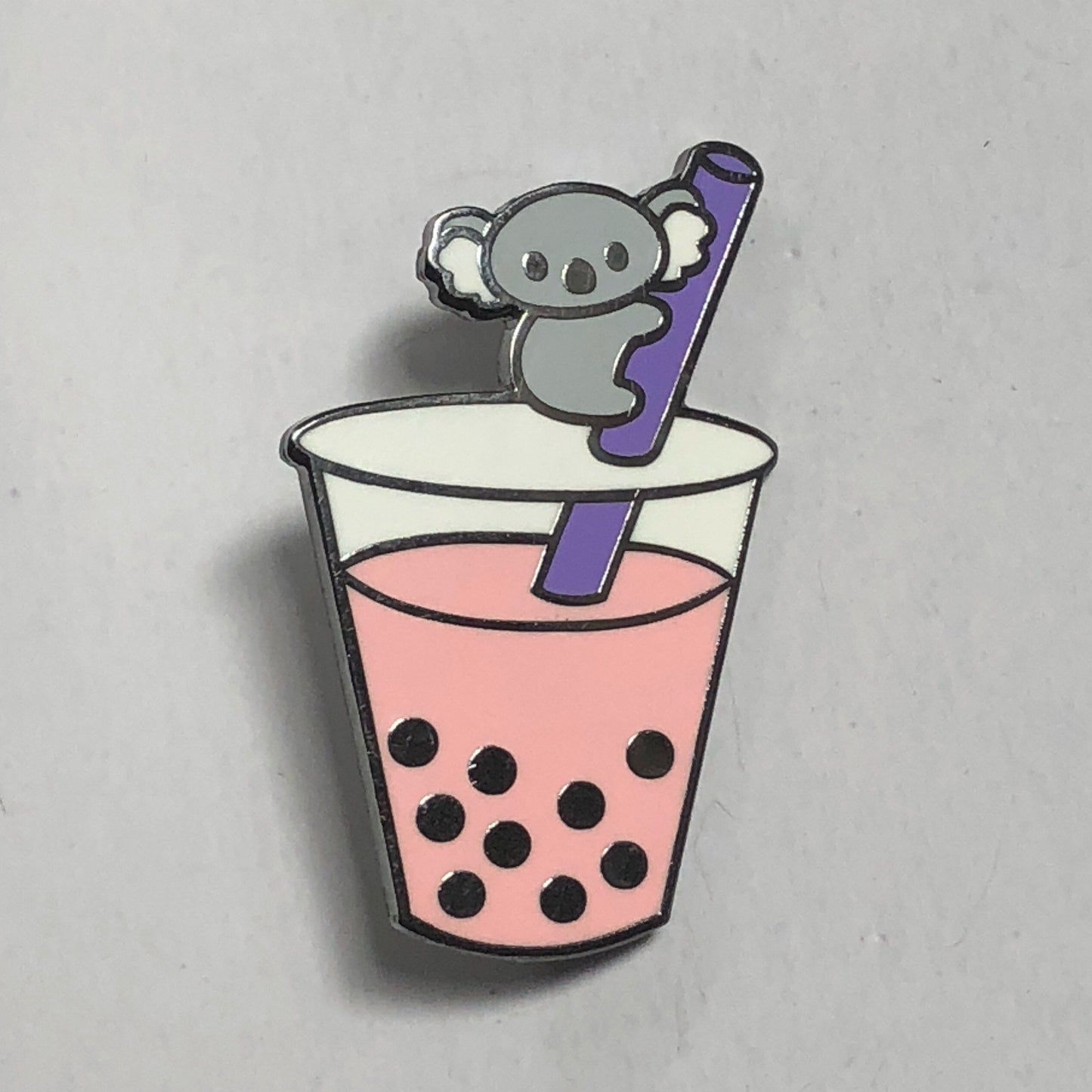 Koala-tea Boba - Strawberry - Cloisonné Hard Enamel Pin 1.25", boba pin, tea pin, koala pin