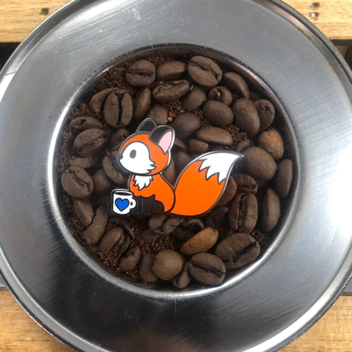 Coffee Fox Hard Enamel Pin 1.25", fox pin, coffee pin, coffee lover