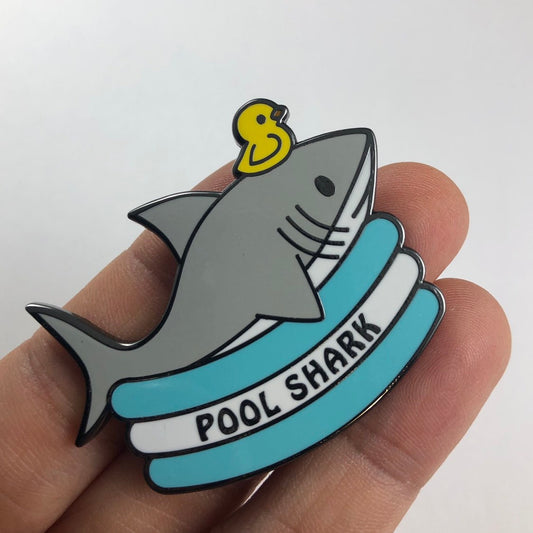 Pool shark hard enamel pin, shark pin, rubber ducky pin, cute shark, punny pin