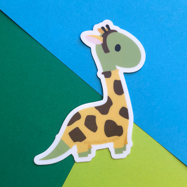 Dino Giraffe Durable Weatherproof Die Cut Matte Vinyl Sticker - car, water bottle, laptop