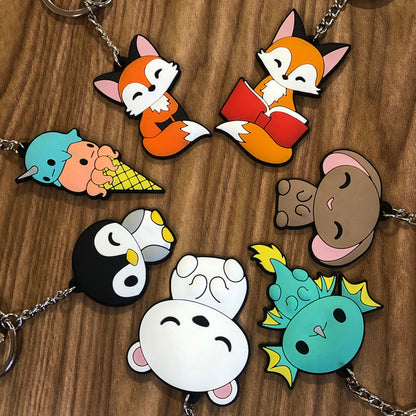Tea Fox keychain - fox keychain, cute fox, Cartoon fox charm, fox Gift, chibi fox keyring